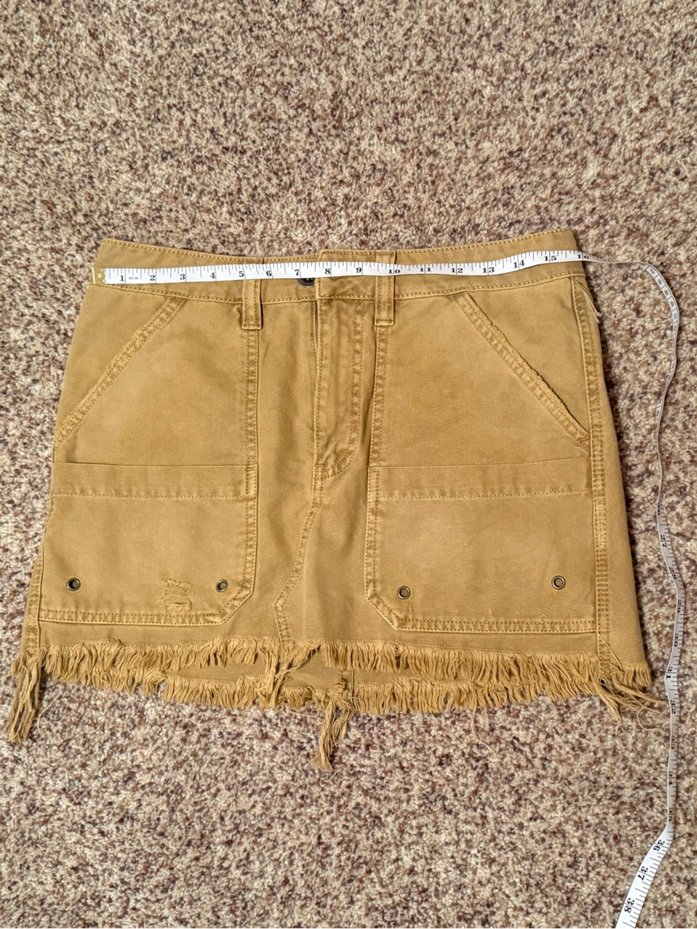 Free People Frayed Hem Cotton Canvas Mini Skirt in Mustard khaki